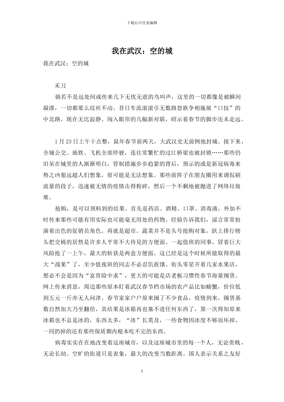 我在武汉：空的城_第1页