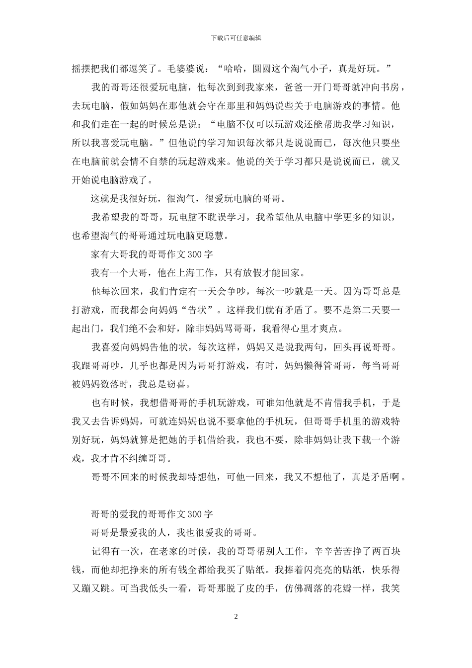 我的哥哥作文-优秀写人作文_第2页