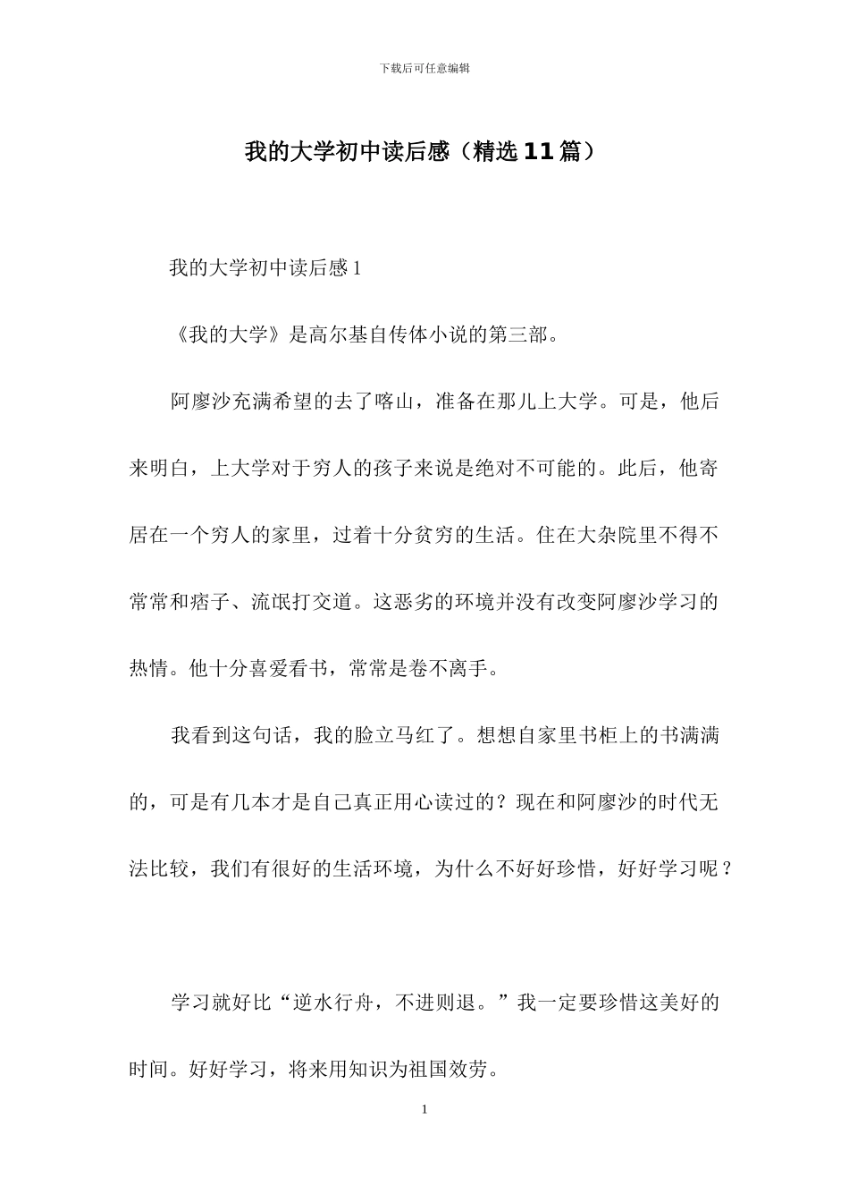 我的大学初中读后感_第1页