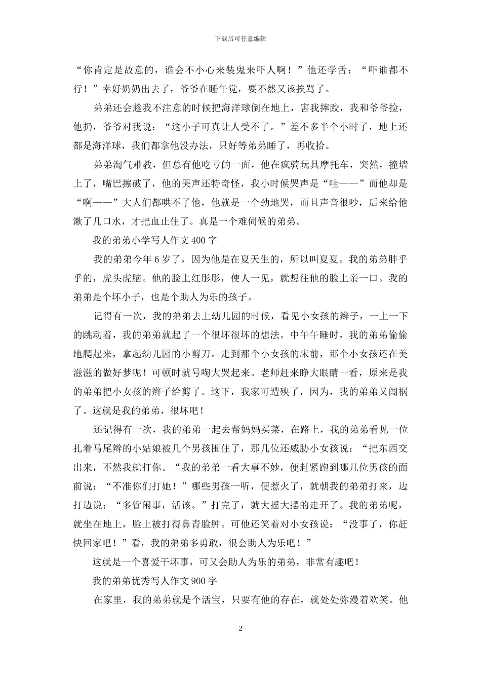 我的弟弟-小学写人作文汇编_第2页