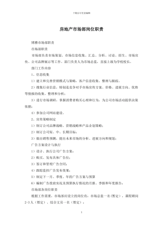 房地产市场部岗位职责