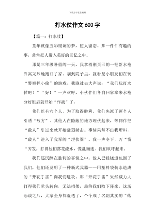 打水仗作文600字