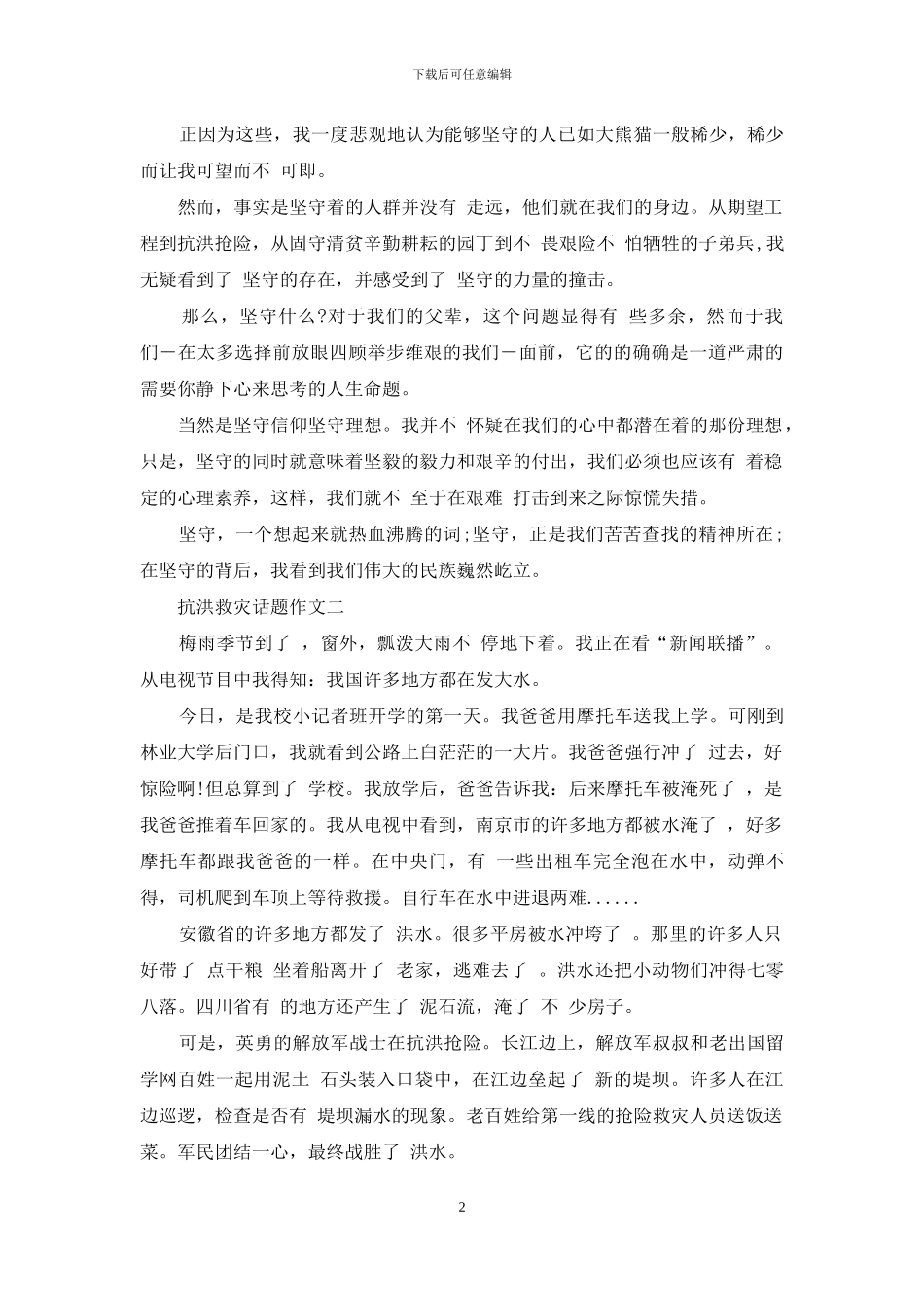 抗洪救灾话题作文2024_第2页