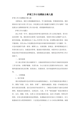 护理工作计划模板合集九篇