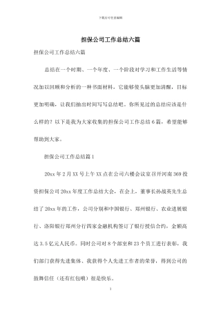 担保公司工作总结六篇