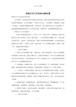 担保公司工作总结合集6篇