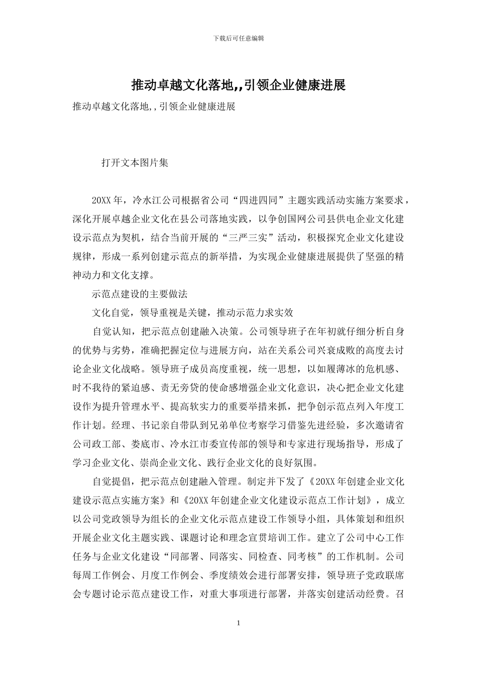推进卓越文化落地--引领企业健康发展_第1页