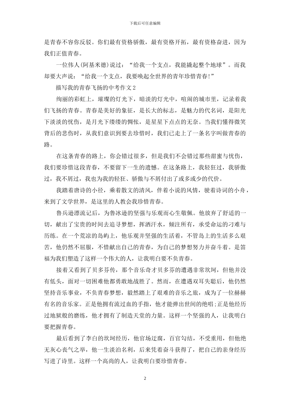描写我的青春飞扬的中考作文_第2页