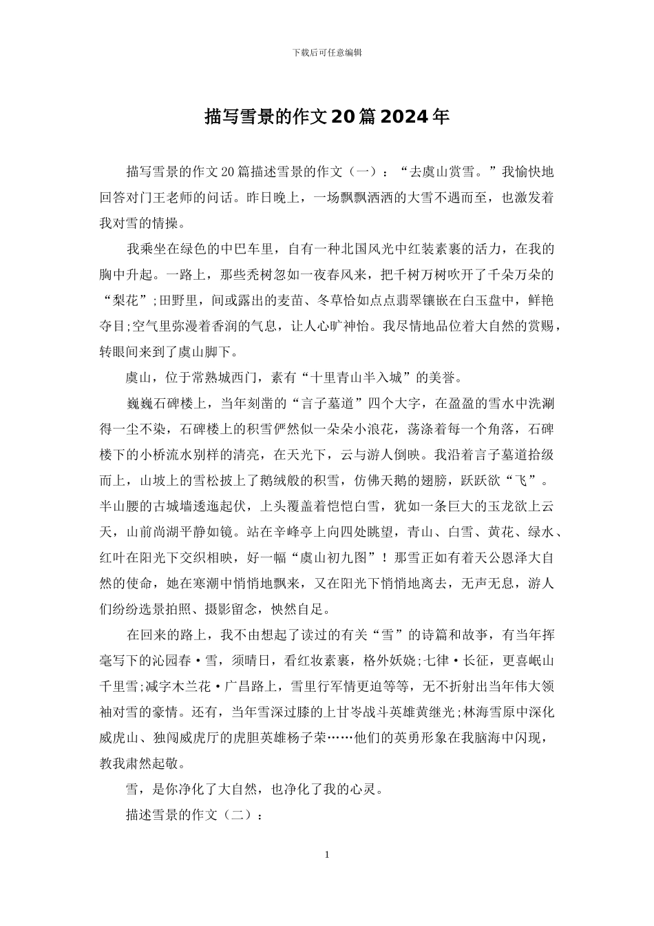 描写雪景的作文20篇2024年_第1页