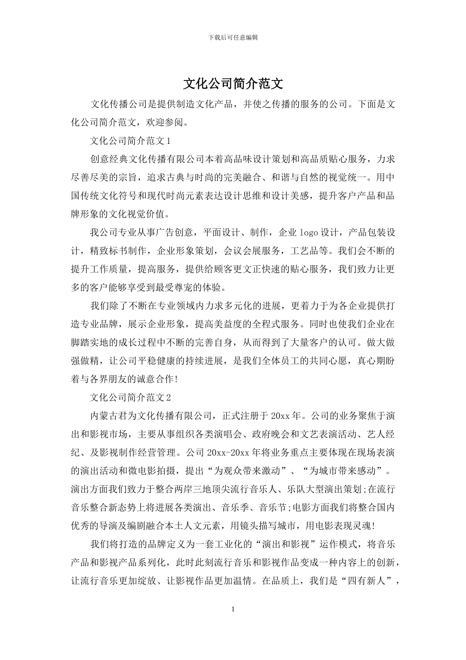 文化公司简介范文_第1页