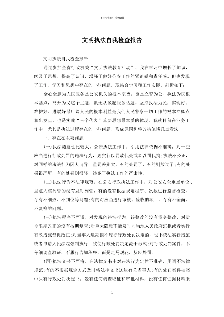 文明执法自我检查报告_第1页