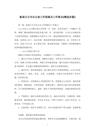 新成立公司办公室工作思路及工作要点