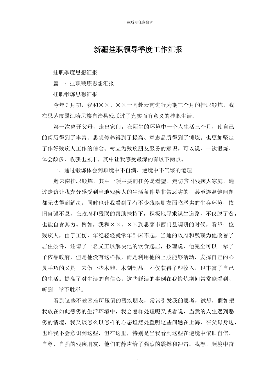 新疆挂职领导季度工作汇报_第1页