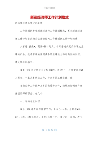 新选经济师工作计划格式