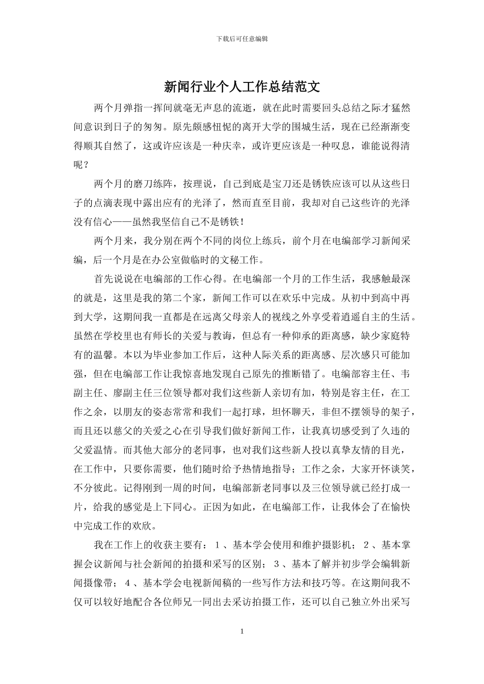 新闻行业个人工作总结范文_第1页