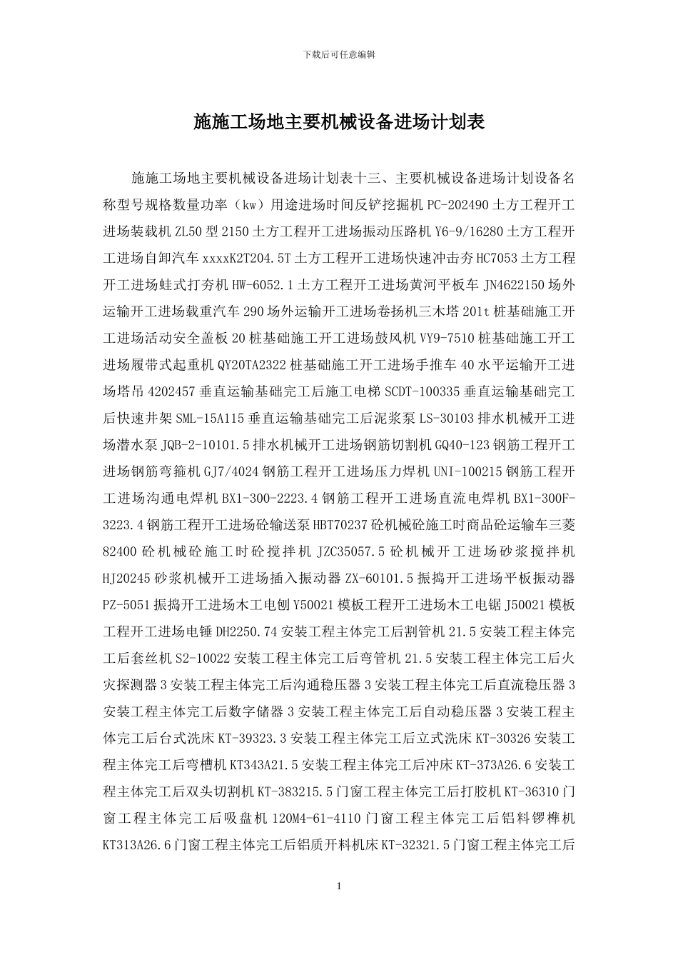 施工地主要机械设备进场计划表_第1页