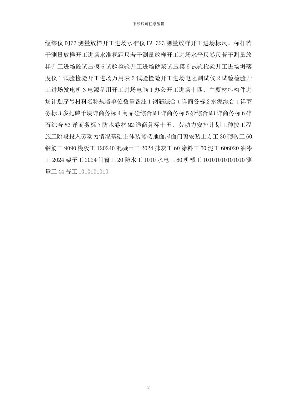 施工地主要机械设备进场计划表_第2页