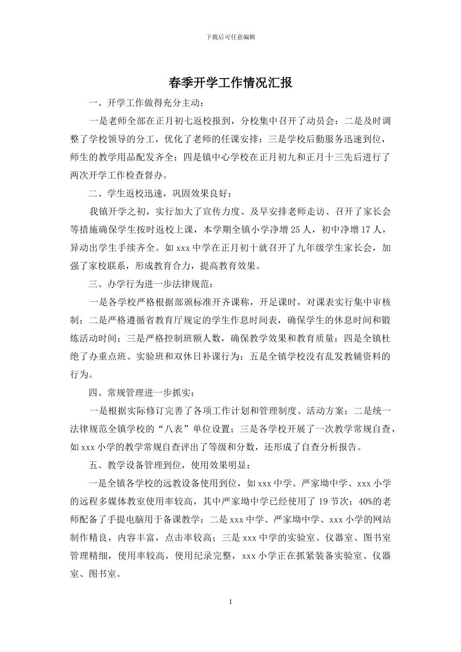 春季开学工作情况汇报_第1页
