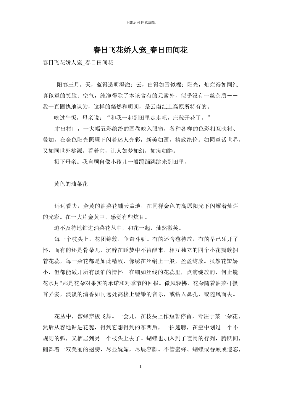 春日飞花娇人宠-春日田间花_第1页