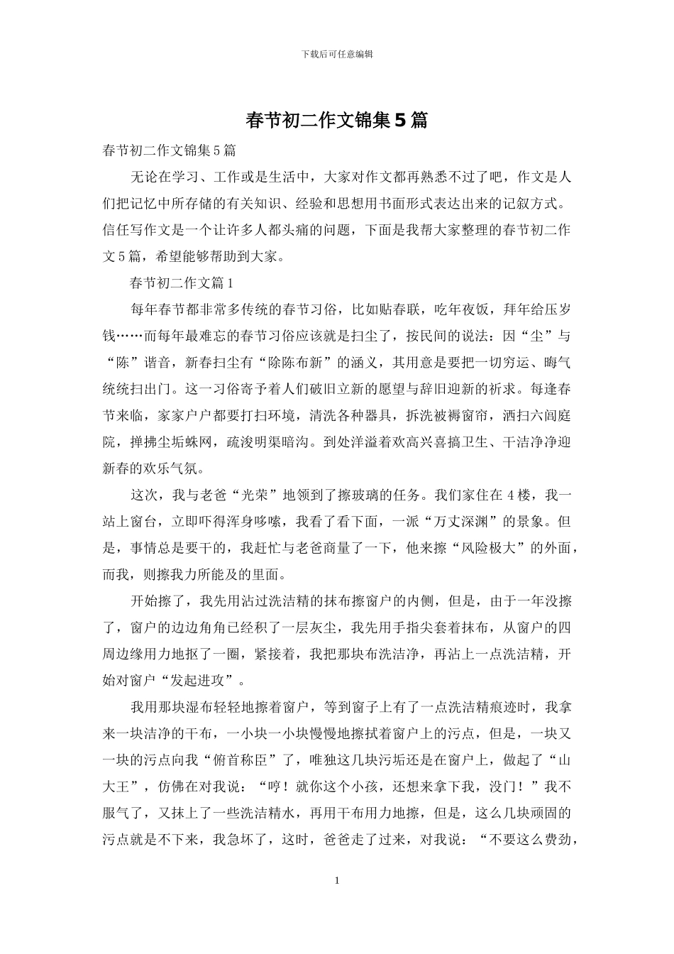 春节初二作文锦集5篇_第1页