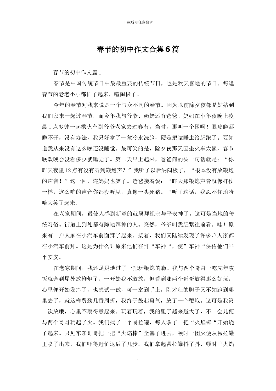 春节的初中作文合集6篇_第1页