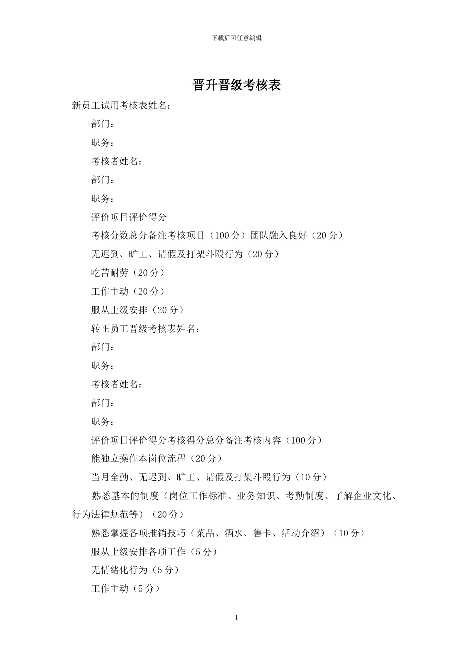 晋升晋级考核表_第1页