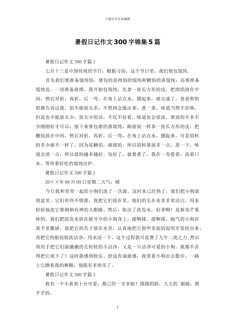 暑假日记作文300字锦集5篇_第1页