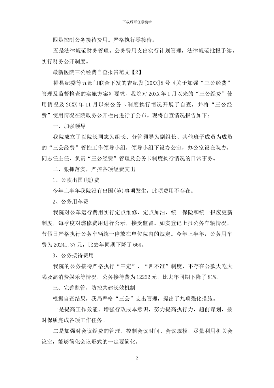 最新医院三公经费自查报告范文_第2页