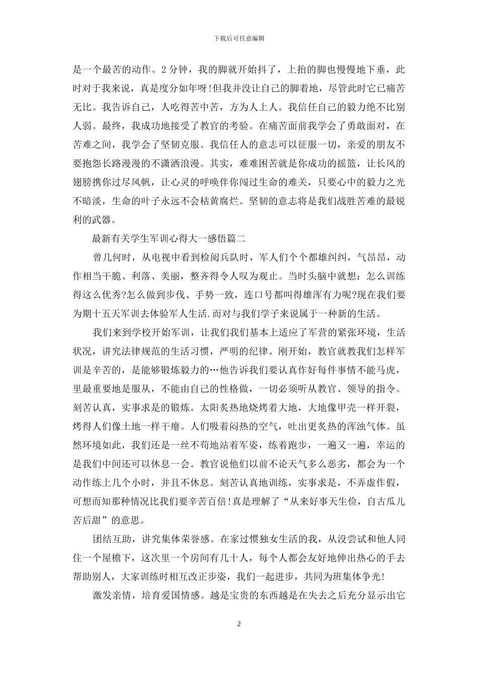 最新有关学生军训心得大一感悟_第2页