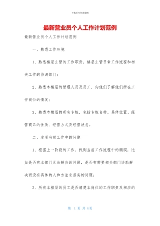 最新营业员个人工作计划范例