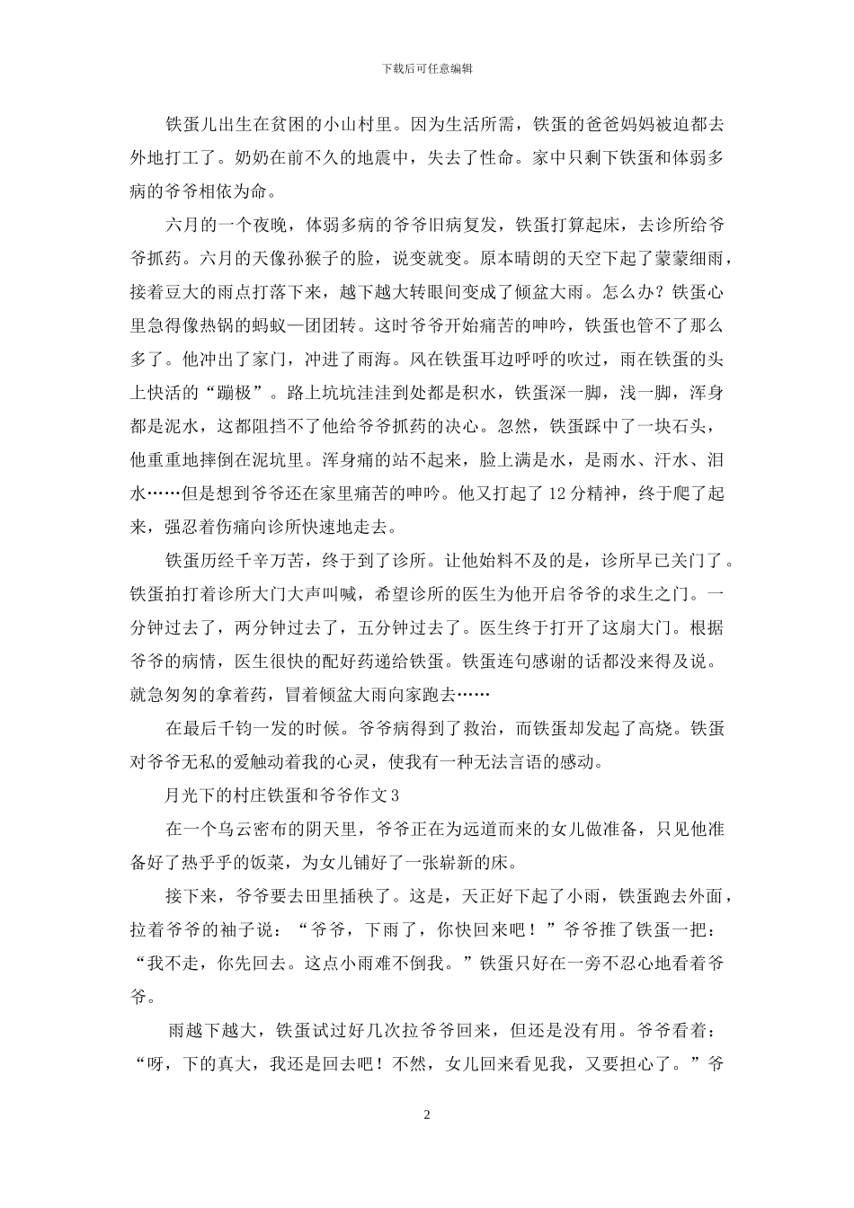 月光下的村庄铁蛋和爷爷作文5篇_第2页