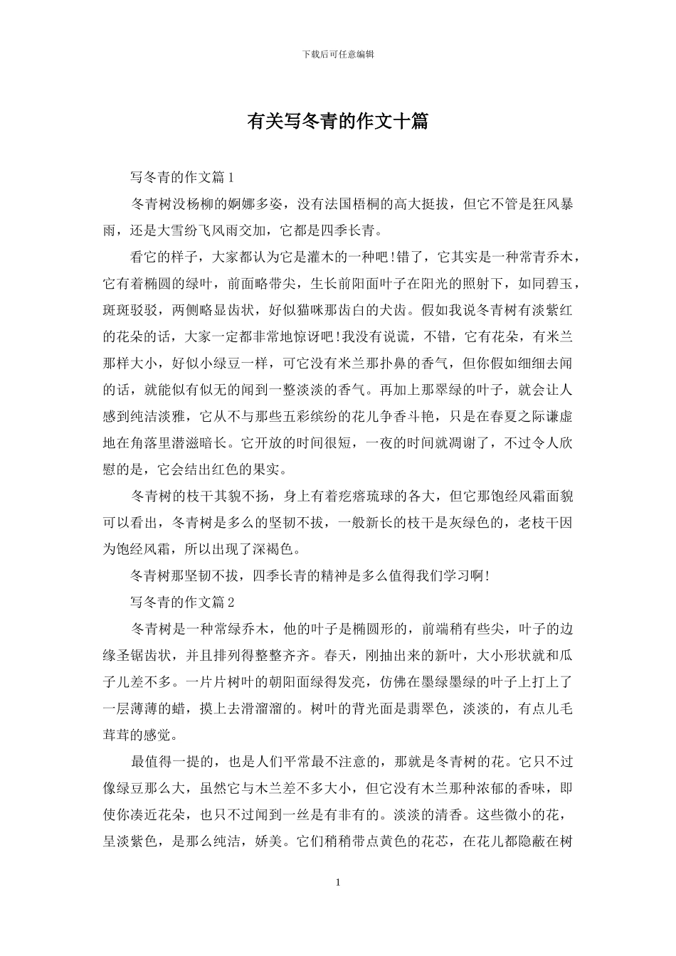 有关写冬青的作文十篇_第1页