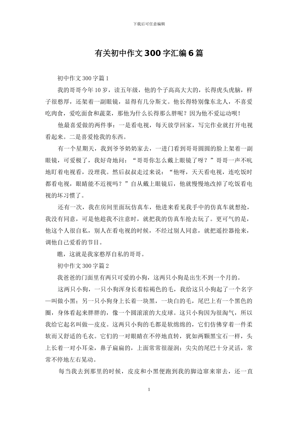 有关初中作文300字汇编6篇_第1页