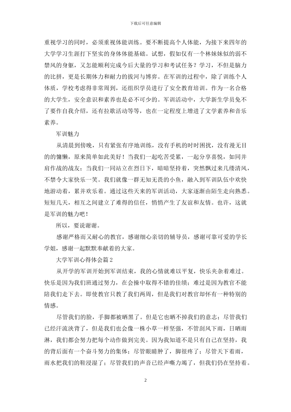 有关大学军训心得体会模板集锦10篇_第2页
