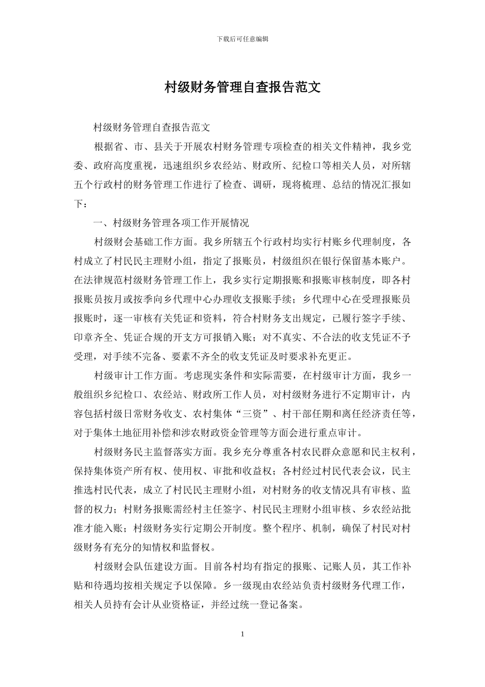 村级财务管理自查报告范文_第1页