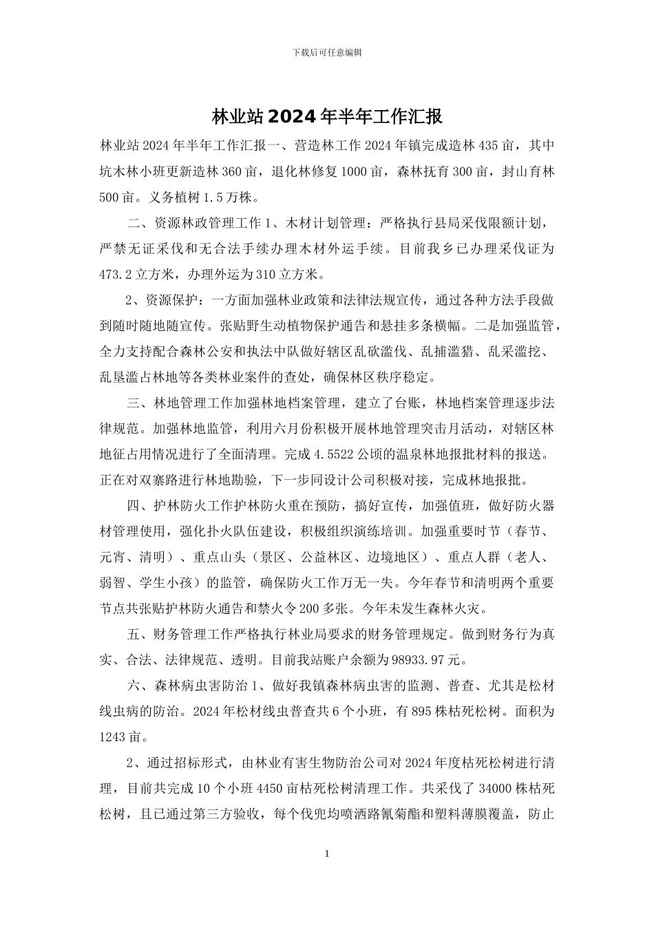 林业站2024年半年工作汇报_第1页