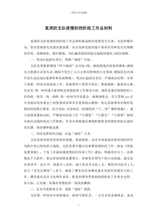 某消防支队疫情防控阶段工作总材料