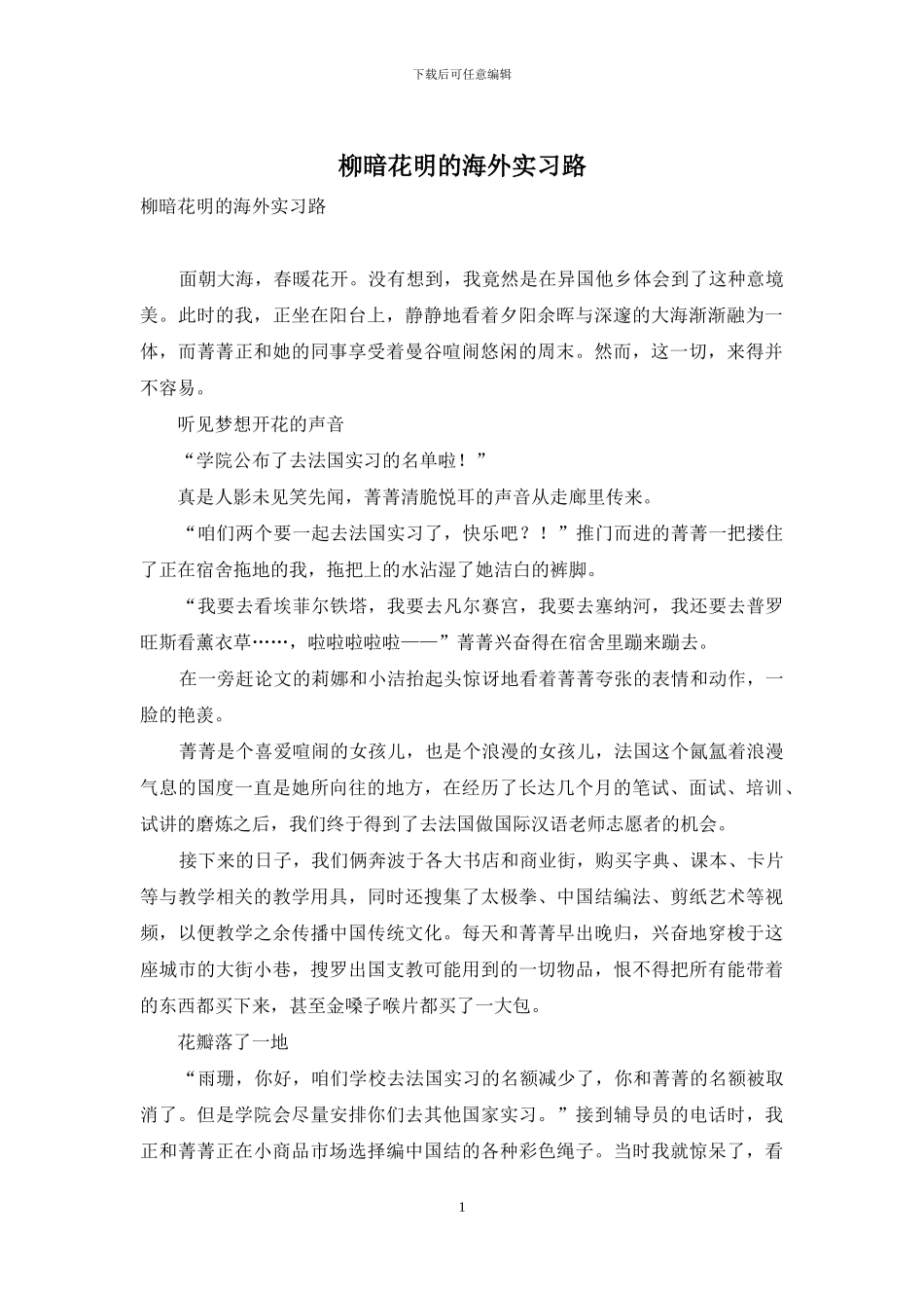 柳暗花明的海外实习路_第1页
