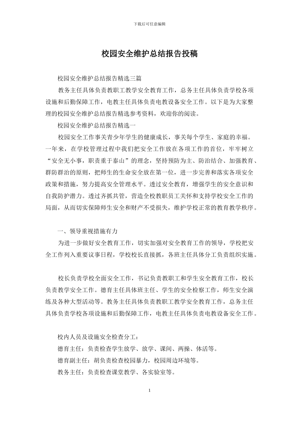 校园安全维护总结报告投稿_第1页