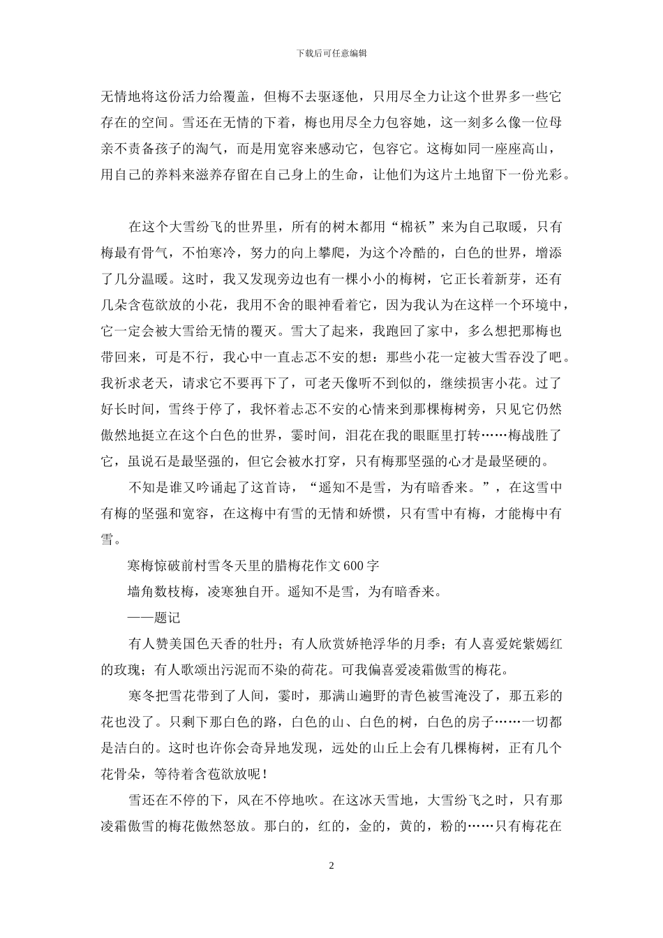 梅花礼赞作文-关于梅花的作文_第2页