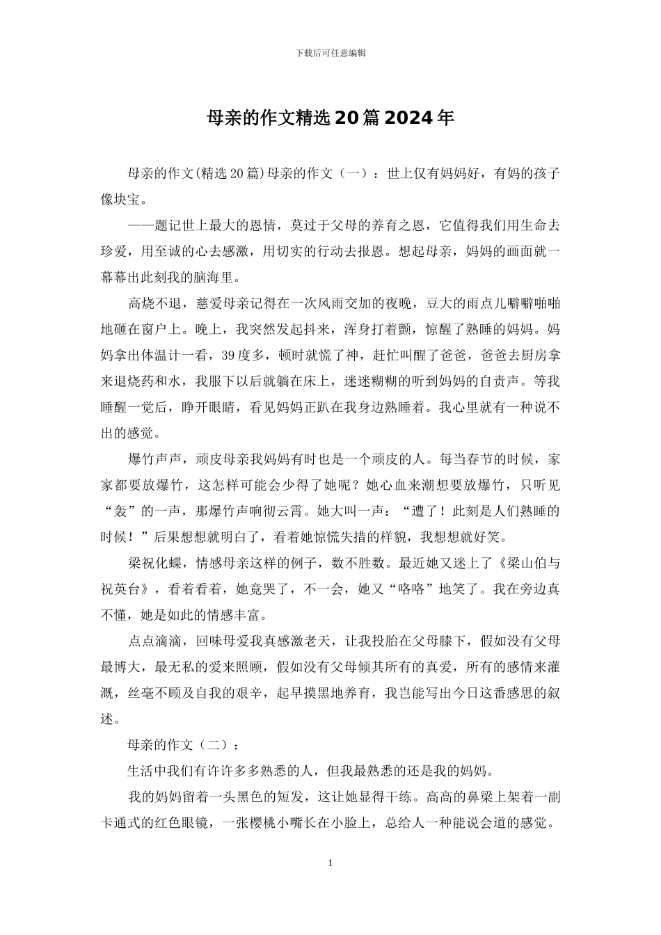 母亲的作文精选20篇2024年_第1页