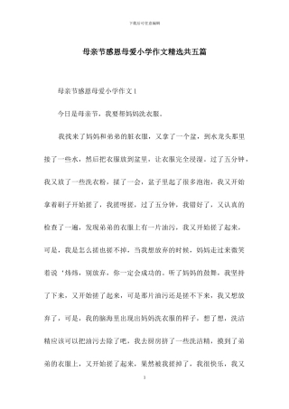 母亲节感恩母爱小学作文精选共五篇