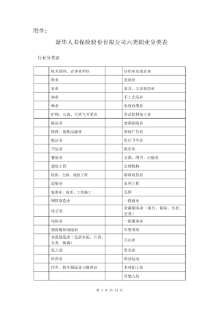 《新华人寿保险股份有限公司六类职业分类表》(2013年版)
