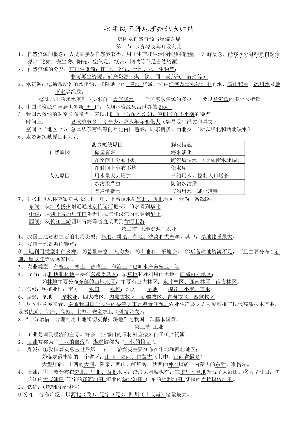 中图版地理七年级下册知识点_第1页