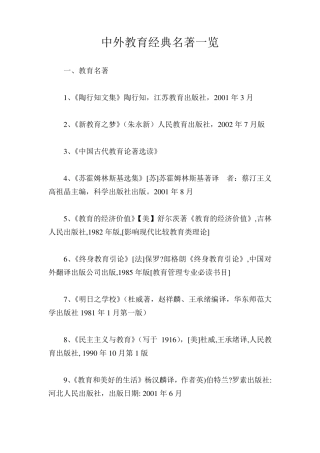 中外教育经典名著一览表