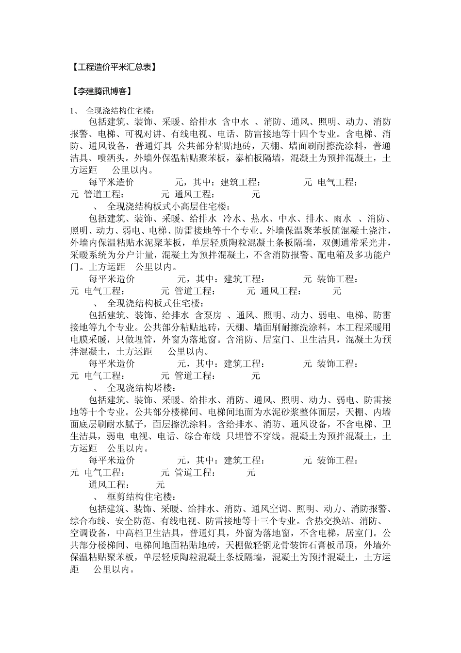 中央空调工程造价平米汇总表_第1页