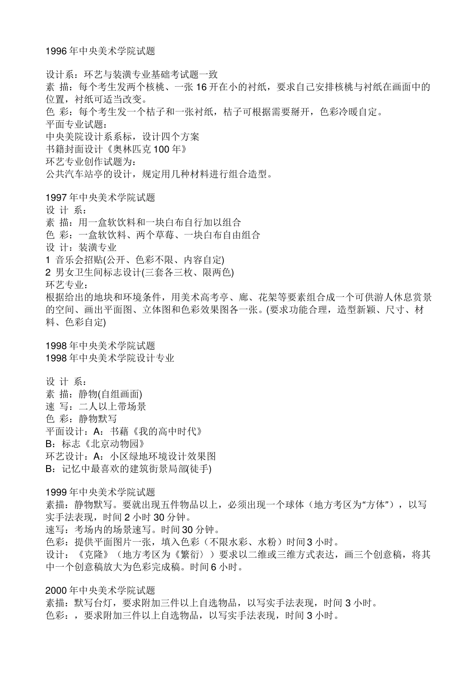 中央美院历年考题_第1页