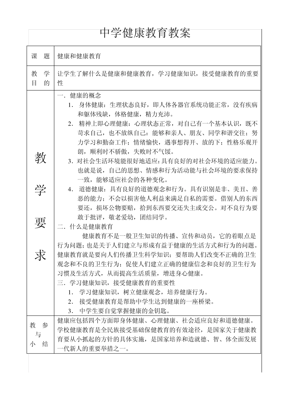 中学健康教育教案_第1页