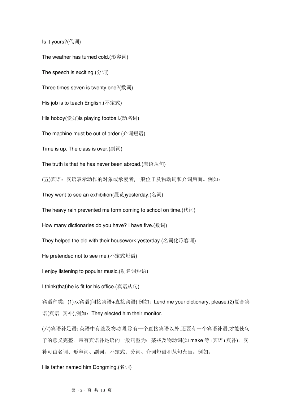 中学初中英语语法——句子成分以及简单句、并列句和复合句_第2页