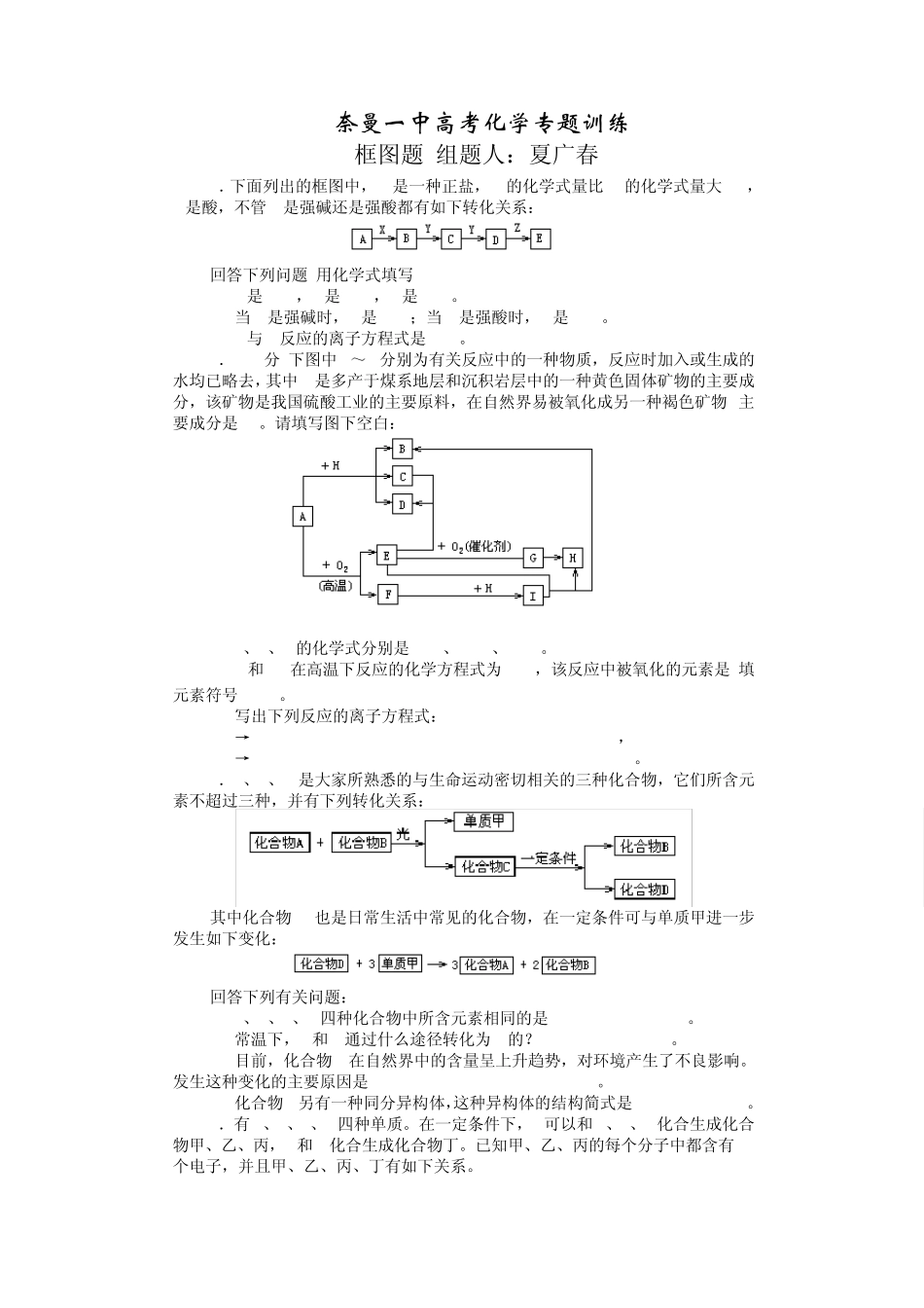 中学化学《元素化合物》框图题_第1页